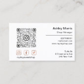Custom QR Code Logo Social Online Shop White Rose Visitenkarte (Vorderseite)