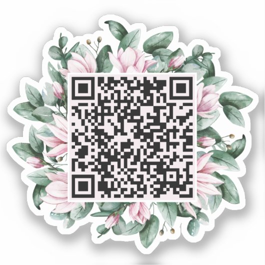 Custom QR Code Magnolia Blume Frame Wedding Aufkleber (Vorderseite)