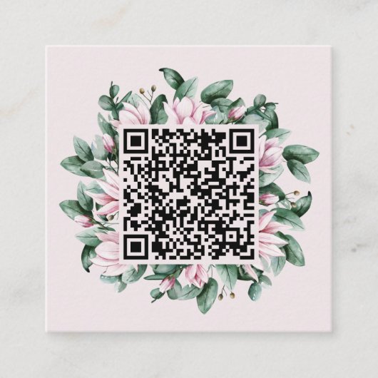 Custom QR Code Magnolia Blume Frame Wedding Begleitkarte (Vorderseite)