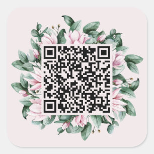 Custom QR Code Magnolia Blume Frame Wedding Quadratischer Aufkleber