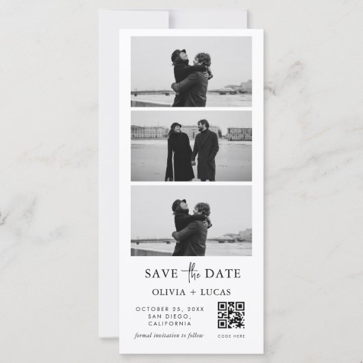 Custom QR Code Photo Strip Wedding Save The Date (Vorderseite)