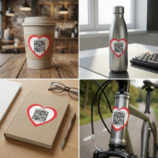 Custom QR Code Red Heart Shaped Sticker