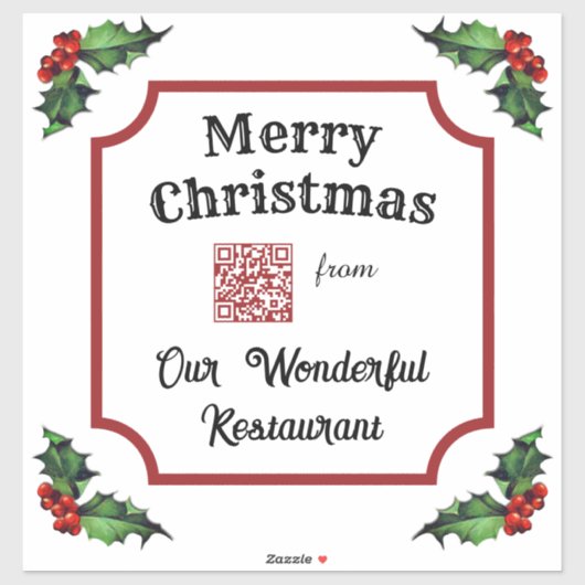 Custom QR Code Restaurant Frohe Weihnachten Aufkleber (Blatt)