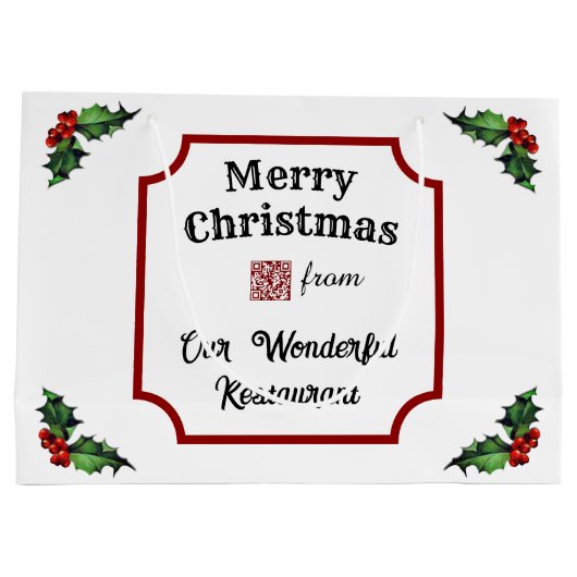 Custom QR Code Restaurant Frohe Weihnachten Große Geschenktüte (Rückseite)