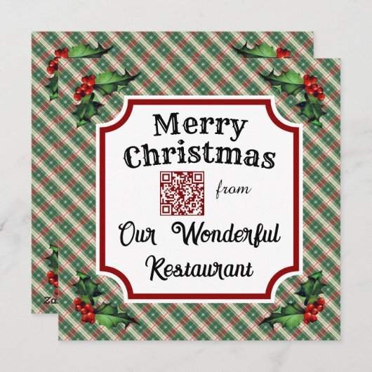 Custom QR Code Restaurant Weihnachten Kariert (Vorne/Hinten)