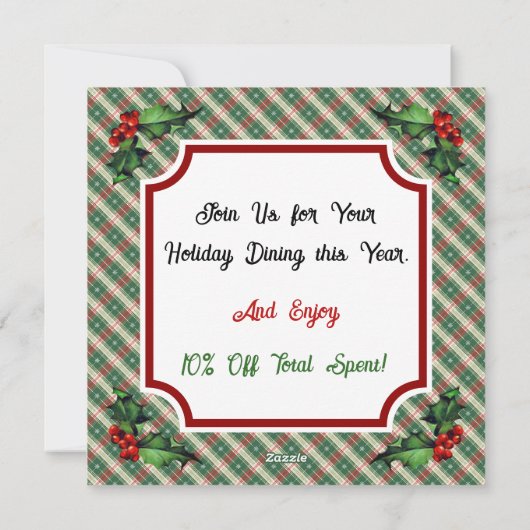 Custom QR Code Restaurant Weihnachten Kariert (Rückseite)