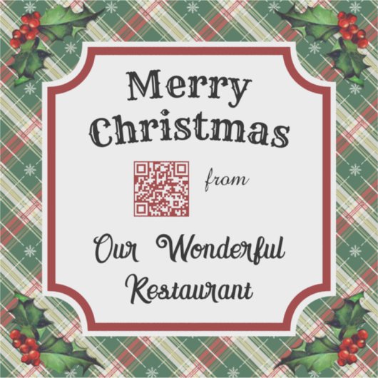 Custom QR Code Restaurant Weihnachten Kariert Aufkleber (Vorderseite)
