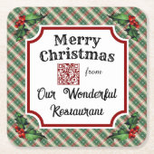 Custom QR Code Restaurant Weihnachten Kariert Rechteckiger Pappuntersetzer (Vorderseite)
