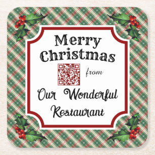 Custom QR Code Restaurant Weihnachten Kariert Rechteckiger Pappuntersetzer