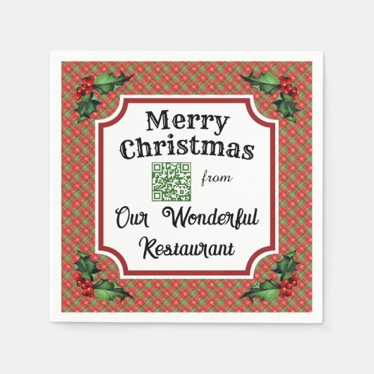 Custom QR Code Restaurant Weihnachten Kariert Serviette (Vorderseite)