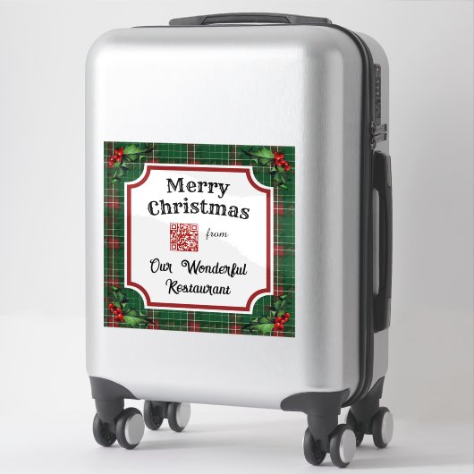 Custom QR Code Restaurant Weihnachtsgrün Kariert Aufkleber (Koffer)