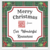 Custom QR Code Restaurant Weihnachtsgrün Kariert Aufkleber (Blatt)