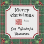 Custom QR Code Restaurant Weihnachtsgrün Kariert Aufkleber (Vorderseite)