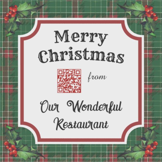 Custom QR Code Restaurant Weihnachtsgrün Kariert Aufkleber (Vorderseite)