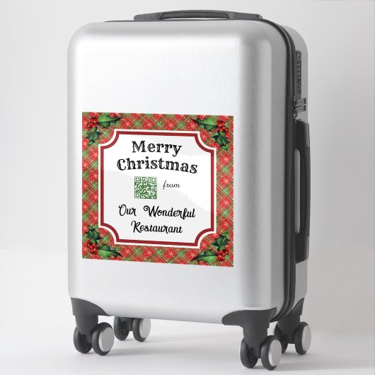 Custom QR Code Restaurant Weihnachtsrot Kariert Aufkleber (Koffer)