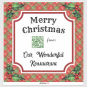 Custom QR Code Restaurant Weihnachtsrot Kariert Aufkleber (Blatt)