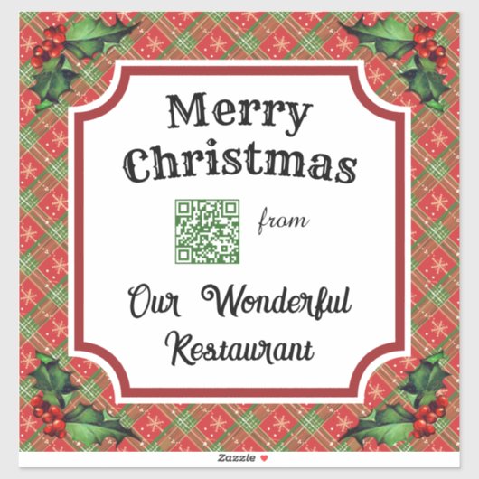 Custom QR Code Restaurant Weihnachtsrot Kariert Aufkleber (Blatt)