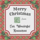 Custom QR Code Restaurant Weihnachtsrot Kariert Aufkleber (Vorderseite)
