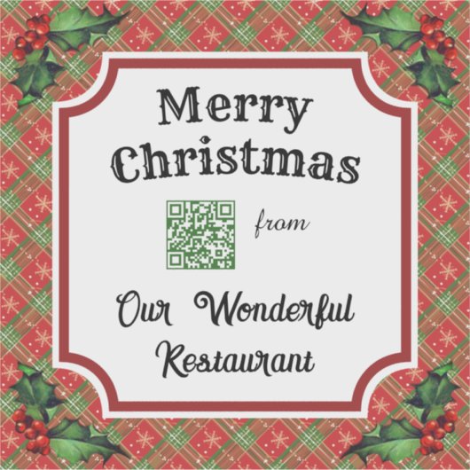 Custom QR Code Restaurant Weihnachtsrot Kariert Aufkleber (Vorderseite)