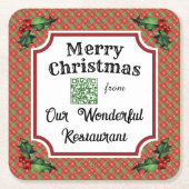 Custom QR Code Restaurant Weihnachtsrot Kariert Rechteckiger Pappuntersetzer (Vorderseite)