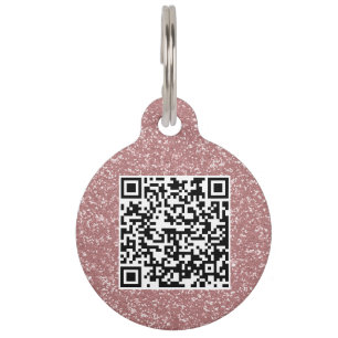 Custom QR Code Rose Gold Glitzer Dog Haustiermarke