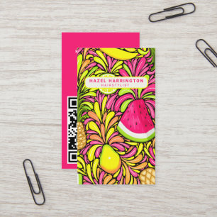 Custom QR Code Scannable Tropical Colorful Frucht Visitenkarte