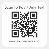 Custom QR Code / Text White Square Sticksheet Quadratischer Aufkleber (Vorderseite)