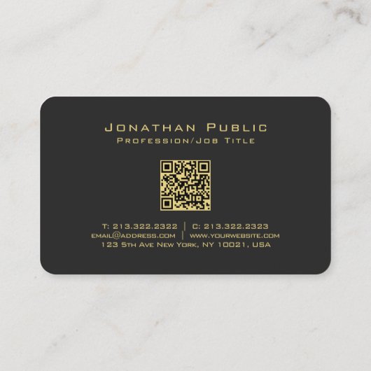 Custom QR Code Typografie Gold Text Name Script Visitenkarte (Rückseite)