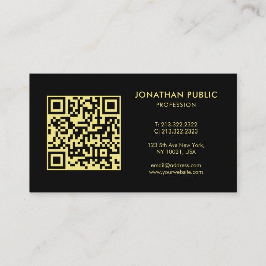 Custom QR Code Your Company Logo Black And Gold Visitenkarte (Vorderseite)