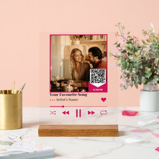 Custom QR Music Photo Plaque with Romantic Album  Acrylschild (Hochzeit)