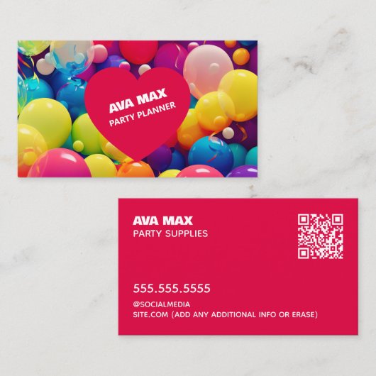 Custom QR Party Planner Ballon Visitenkarte (Vorne/Hinten)