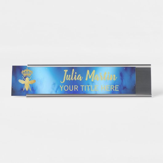 Custom QUEEN BEE Ästhetik Blue Namplate Holder Schreibtischnamensplakette (Vorderseite )