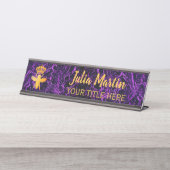 Custom QUEEN BEE Black Lila Namplate Holder Schreibtischnamensplakette (Vorderseite )