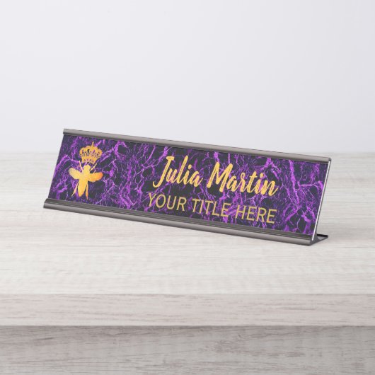 Custom QUEEN BEE Black Lila Namplate Holder Schreibtischnamensplakette (Vorderseite )