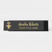 Custom QUEEN BEE Gold Black Namplate Holder Schreibtischnamensplakette (Vorderseite )