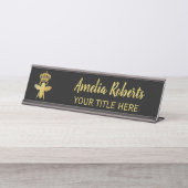 Custom QUEEN BEE Gold Black Namplate Holder Schreibtischnamensplakette (Vorderseite )