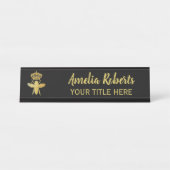 Custom QUEEN BEE Gold Black Namplate Holder Schreibtischnamensplakette (Vorderseite )