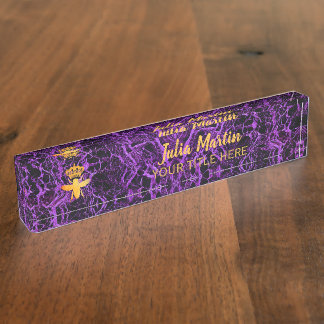Custom QUEEN BEE Gold Lila Namensschilderhalter Namensplakette