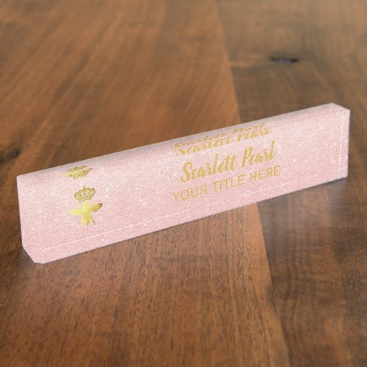 Custom QUEEN BEE Rose Glitzer Namplate Holder Namensplakette (Seite)