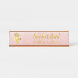 Custom QUEEN BEE Rose Glitzer Namplate Holder Schreibtischnamensplakette