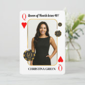 Custom Queen of Hearts Birthday Invite, Casino Einladung (Stehend Vorderseite)