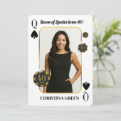 Custom Queen of Spades Birthday Invite, Casino Einladung (Stehend Vorderseite)