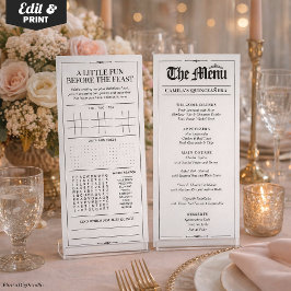 Custom Quinceañera Menu, Black White Interactive Menükarte