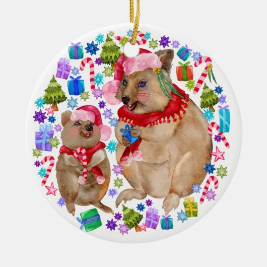 Custom Quokka-Familie Keramik Ornament (Vorne)