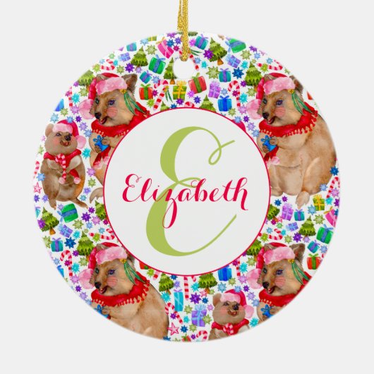 Custom Quokka-Familie Keramik Ornament (Hinten)