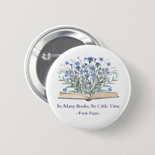Custom Quote Blue Wildflowers Grow From Book Button (Vorne & Hinten)