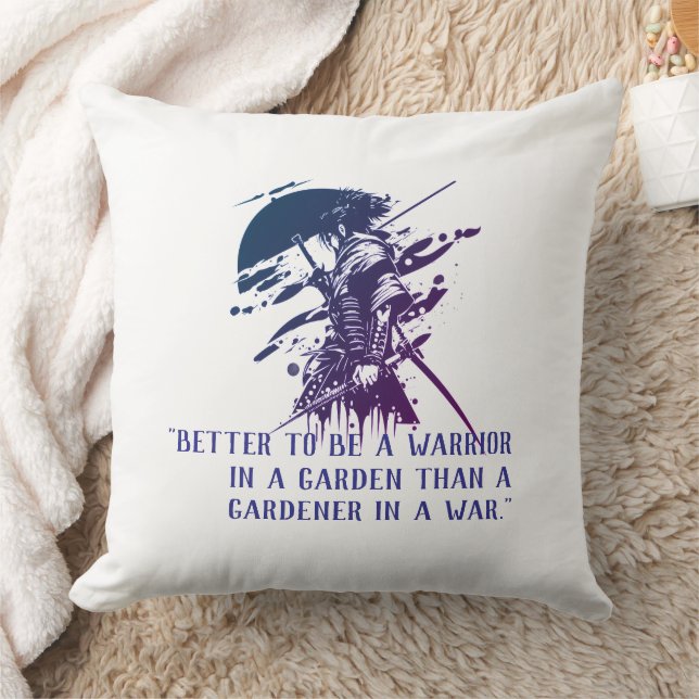 Custom Quote Japanese Samurai Blue Ink Art Pillow Kissen (Decke)