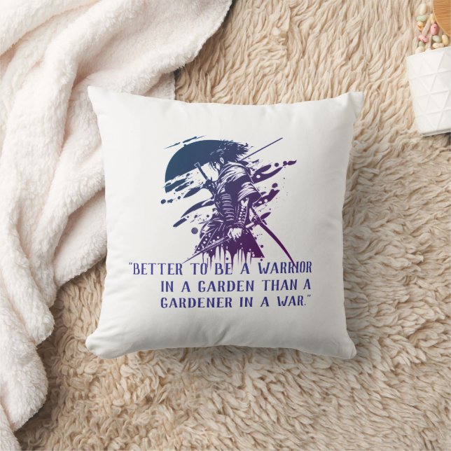 Custom Quote Japanese Samurai Blue Ink Art Pillow Kissen (Decke)