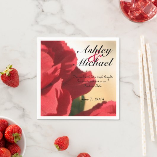 Custom Quote Red Floral Wedding Serviette (Beispiel)