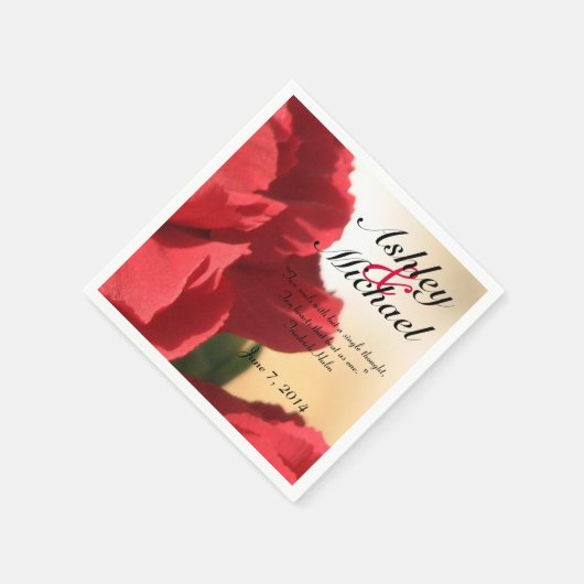 Custom Quote Red Floral Wedding Serviette (Ecke)